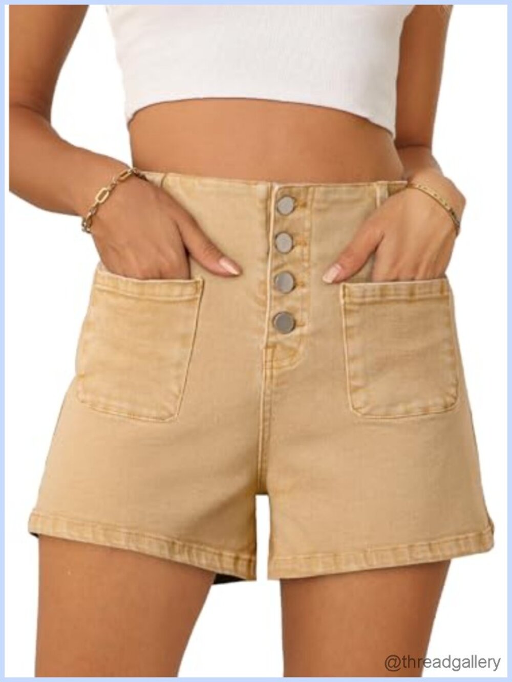 High Waisted Stretchy Denim Jean Shorts Button Fly Summer Casual